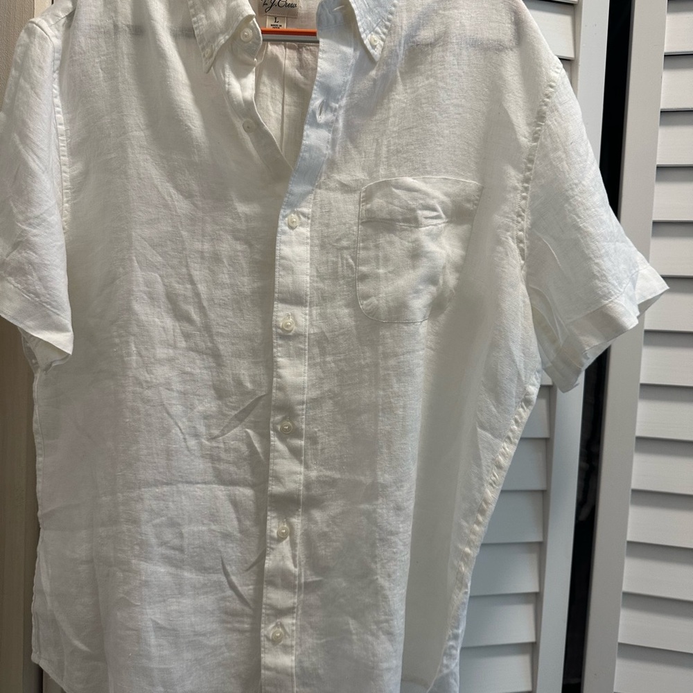 J. Crew White Linen Button Down Shirt. Man
